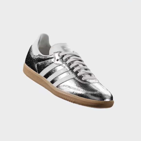 adidas Samba Metallic Silver / Cloud White / Core White Sneakers with Gum Sole - Picture 8 of 9